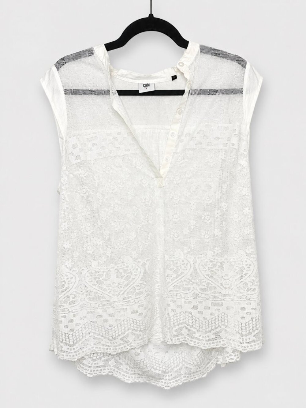 CAbi White Lace Sleeveless Blouse